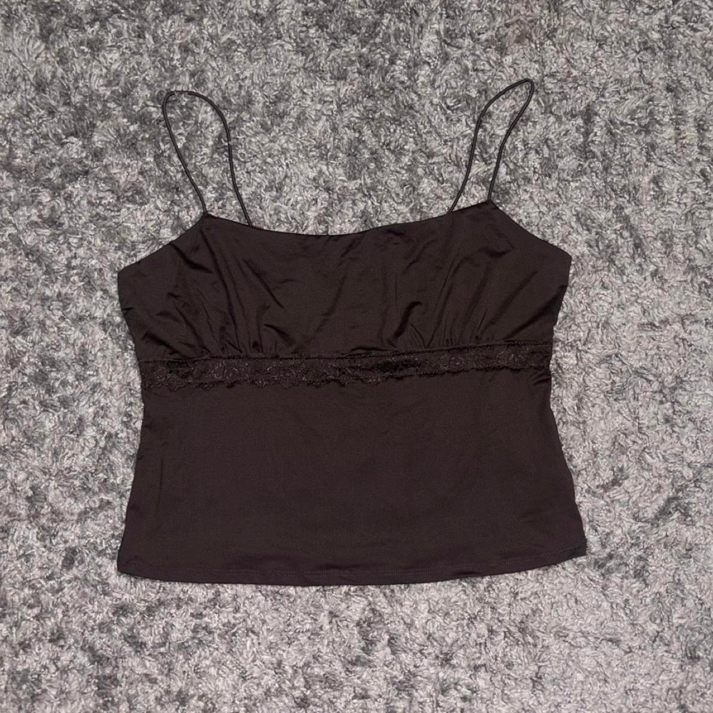 Wild Fable Espresso Brown Lace Trim Cami Top Spaghetti Strap Size M NWT